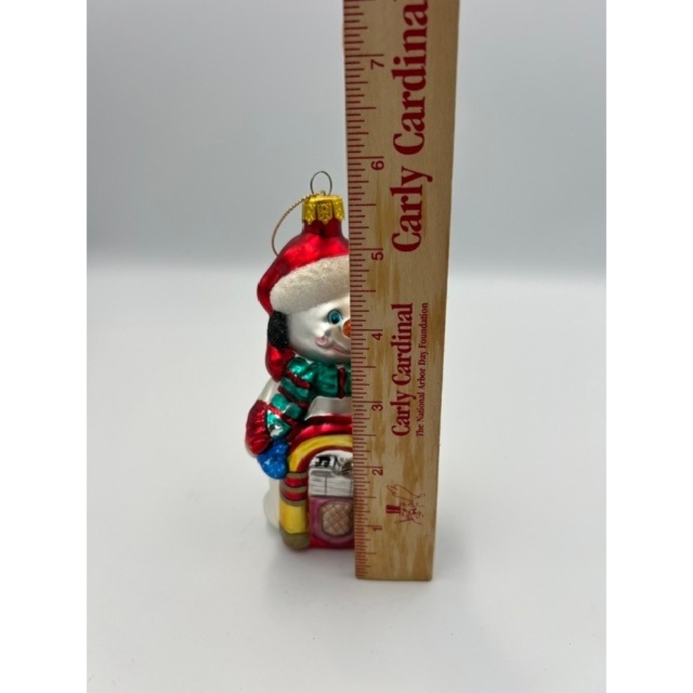 Vintage Snowman Retro Jukebox Glass Christmas Ornament Santa Hat 5.25in 1990's - Picture 8 of 12